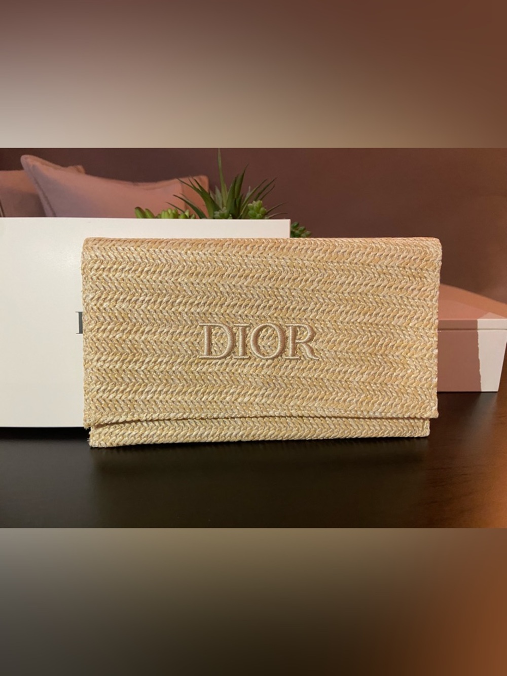 DIOR BEAUTY DIORIVIERA RAFFIA POUCH COSMETIC RATTAN CLUTCH NEW!